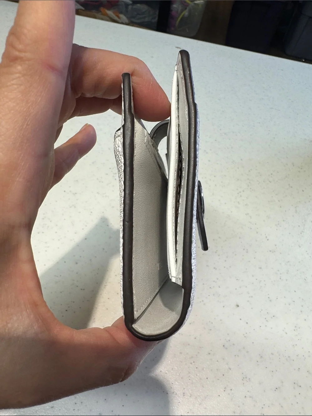 Michael Kors‎ White Wallet with Taupe Strap and Silver MK Emblem
